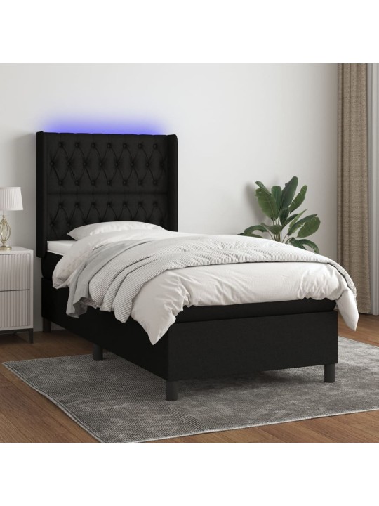 Box spring postel s matrací a LED černá 80 x 200 cm textil