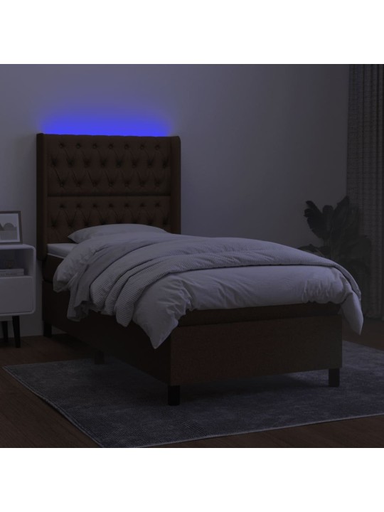 Box spring postel s matrací a led tmavě hnědá 80x200 cm textil