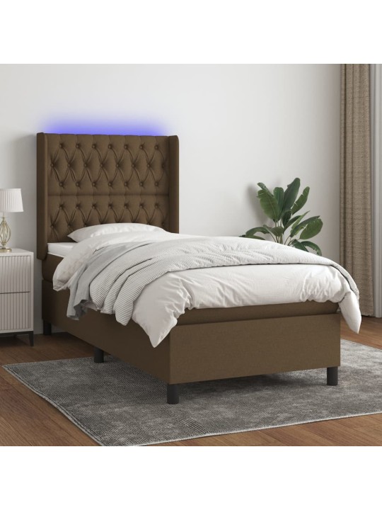 Box spring postel s matrací a led tmavě hnědá 80x200 cm textil