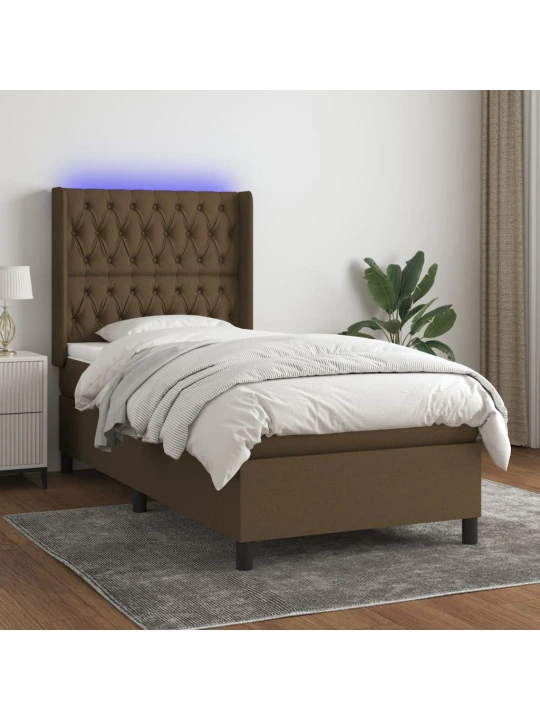 Box spring postel s matrací a led tmavě hnědá 80x200 cm textil
