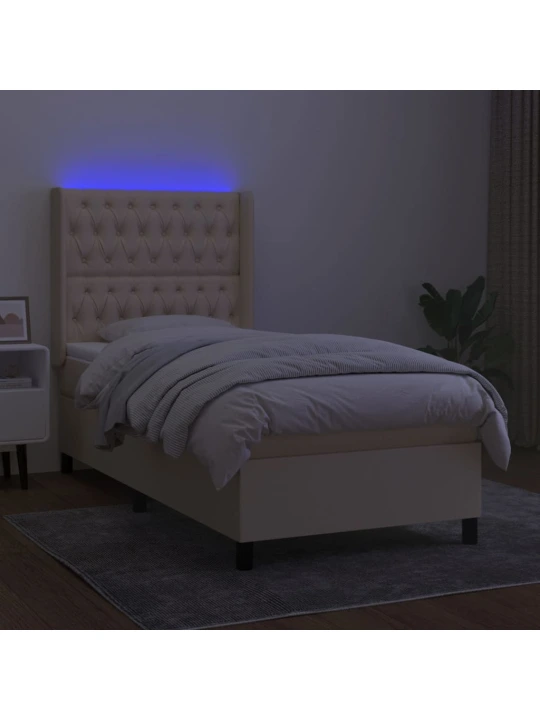 Box spring postel s matrací a led krémová 80 x 200 cm textil
