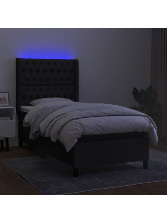Box spring postel s matrací a LED černá 90x190 cm textil
