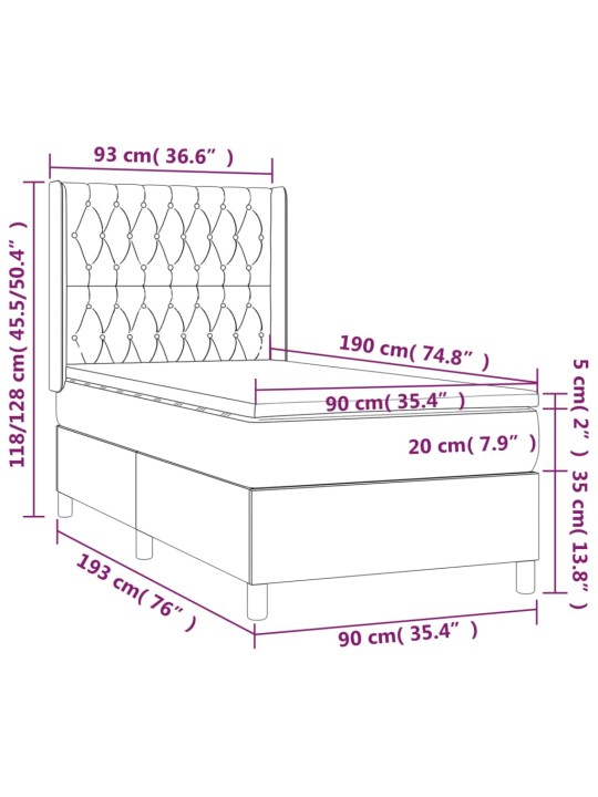Box spring postel s matrací a LED černá 90x190 cm textil