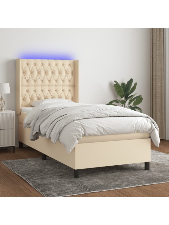 Box spring postel s matrací a led krémová 90x190 cm textil