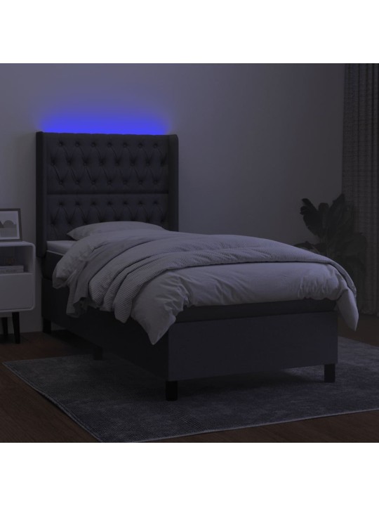 Box spring postel s matrací a LED tmavě šedá 90x200 cm textil