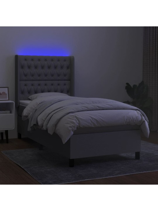 Box spring postel s matrací a LED světle šedá 100x200 cm textil