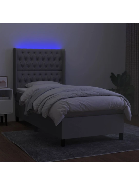 Box spring postel s matrací a LED světle šedá 100x200 cm textil
