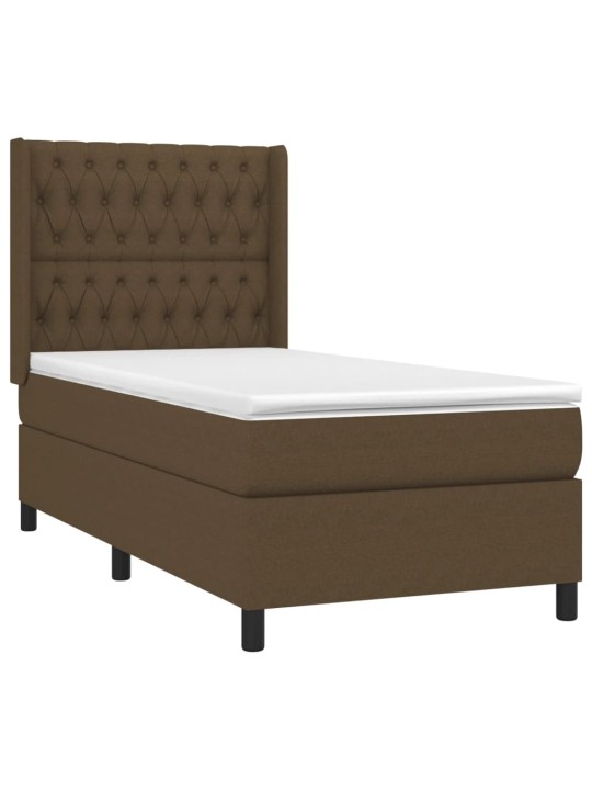 Box spring postel s matrací a led tmavě hnědá 100x200 cm textil