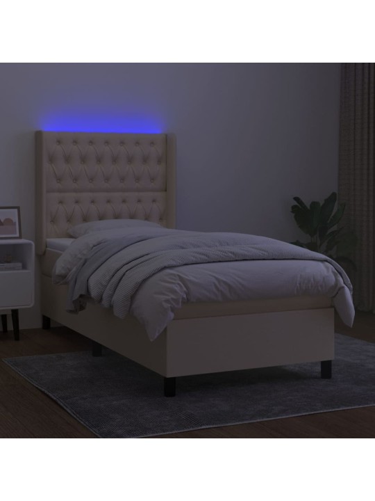 Box spring postel s matrací a LED krémová 100x200 cm textil