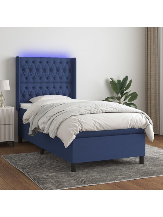 Box spring postel s matrací a LED modrá 100x200 cm textil