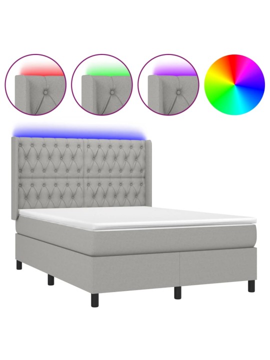 Box spring postel s matrací a LED světle šedá 140x190 cm textil