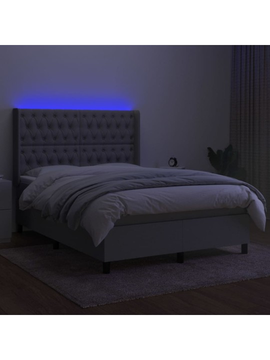 Box spring postel s matrací a LED světle šedá 140x190 cm textil