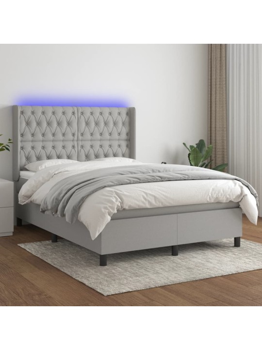 Box spring postel s matrací a LED světle šedá 140x190 cm textil