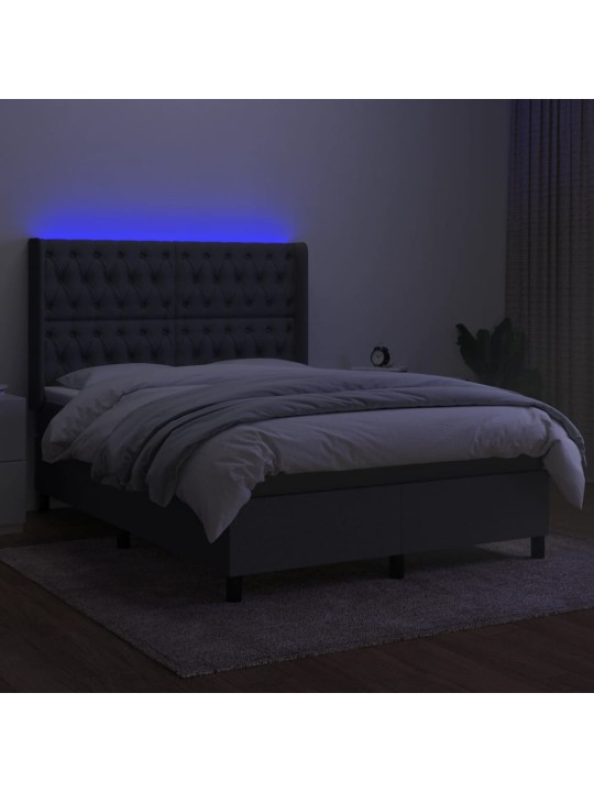 Box spring postel s matrací a LED tmavě šedá 140x190 cm textil