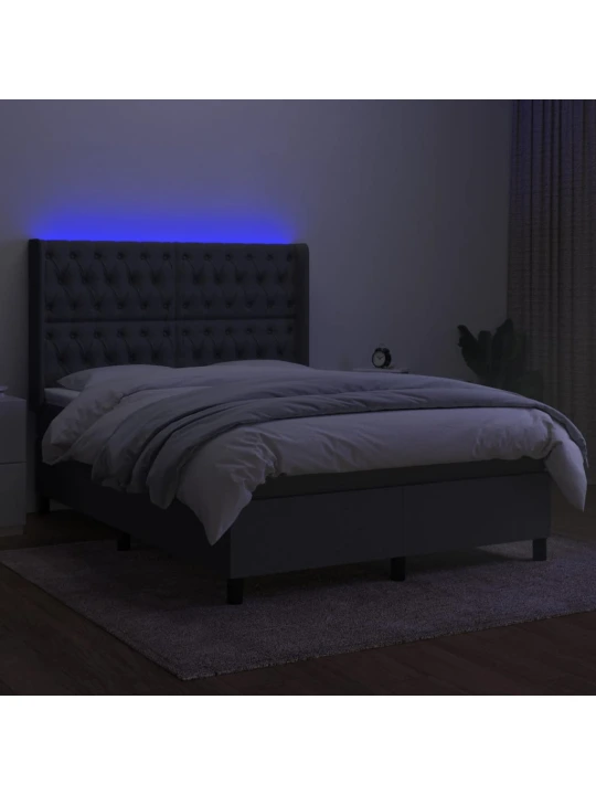 Box spring postel s matrací a LED tmavě šedá 140x190 cm textil
