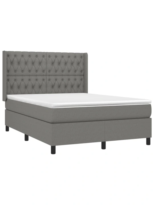 Box spring postel s matrací a LED tmavě šedá 140x190 cm textil