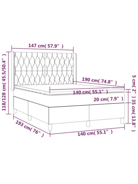 Box spring postel s matrací a LED tmavě šedá 140x190 cm textil