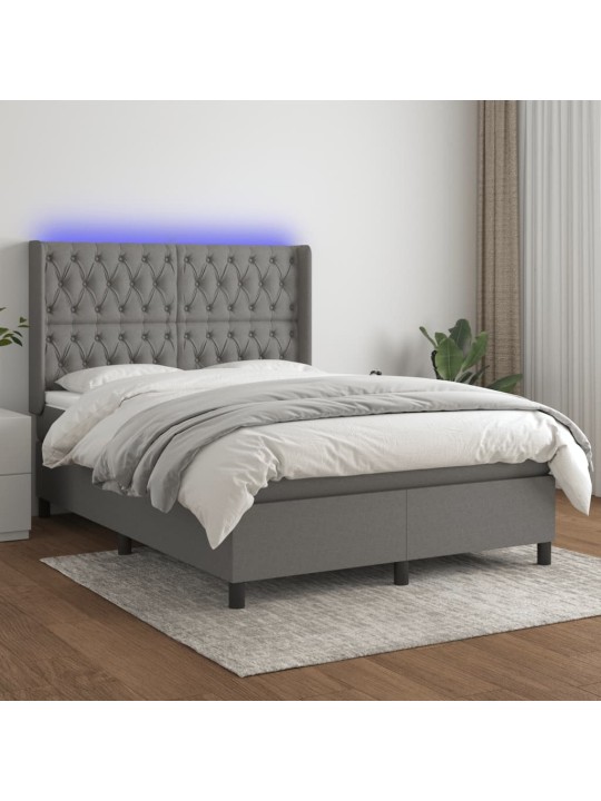 Box spring postel s matrací a LED tmavě šedá 140x190 cm textil