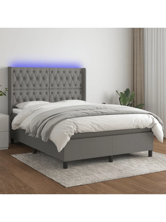 Box spring postel s matrací a LED tmavě šedá 140x190 cm textil