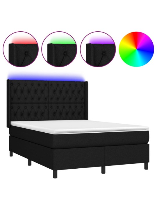 Box spring postel s matrací a LED černá 140x190 cm textil