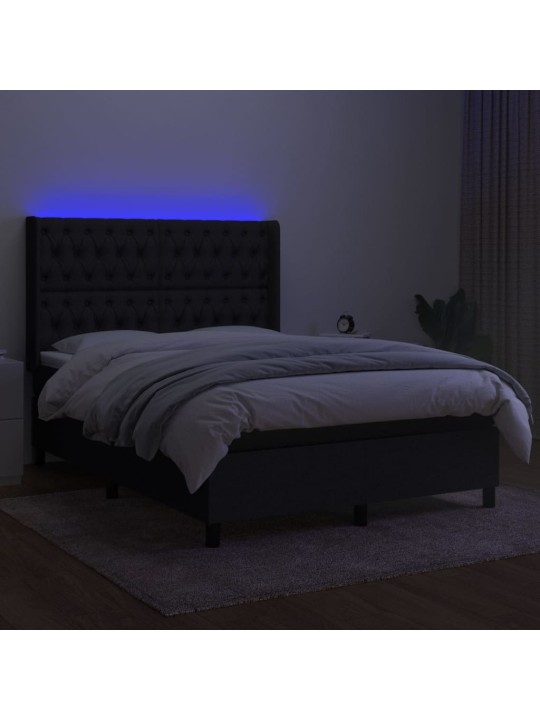 Box spring postel s matrací a LED černá 140x190 cm textil