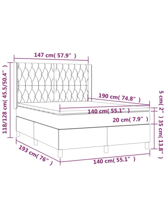 Box spring postel s matrací a LED černá 140x190 cm textil