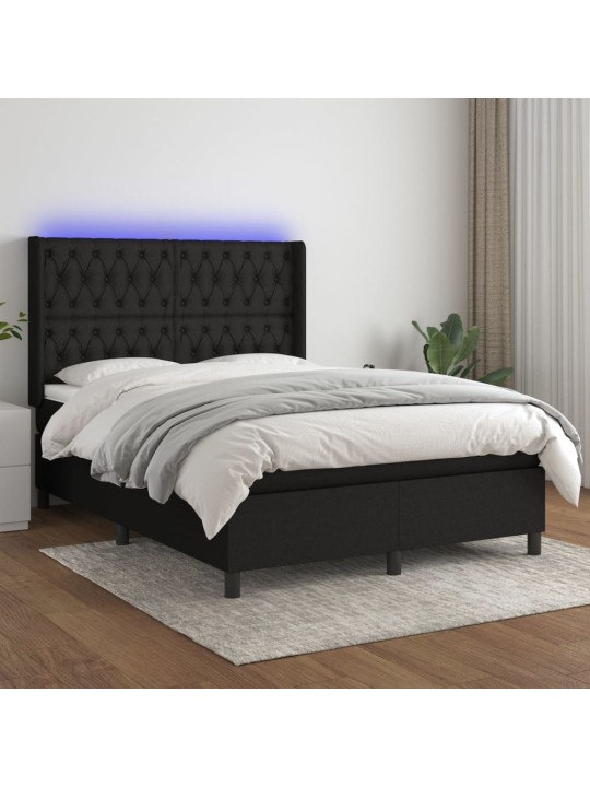 Box spring postel s matrací a LED černá 140x190 cm textil