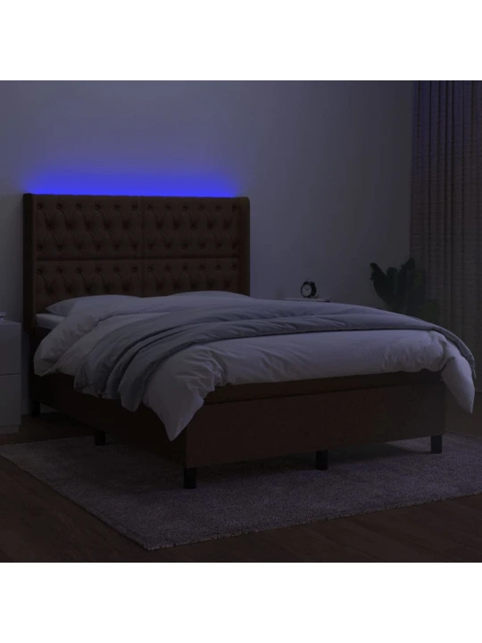 Box spring postel s matrací a LED tmavě hnědá 140x190 cm textil
