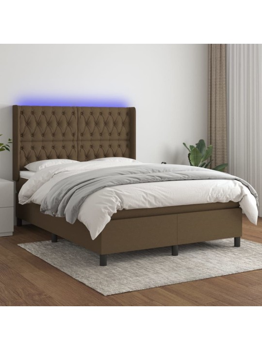 Box spring postel s matrací a LED tmavě hnědá 140x190 cm textil
