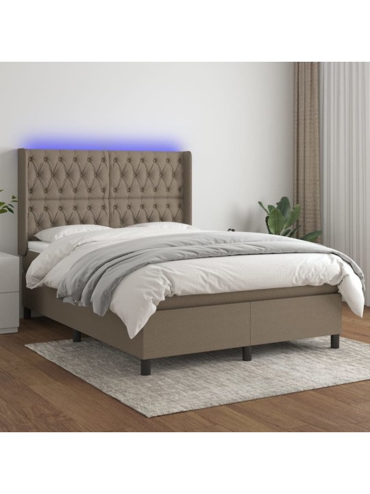 Box spring postel s matrací a led taupe 140x190 cm textil