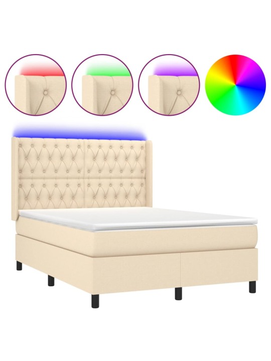 Box spring postel s matrací a led krémová 140x190 cm textil