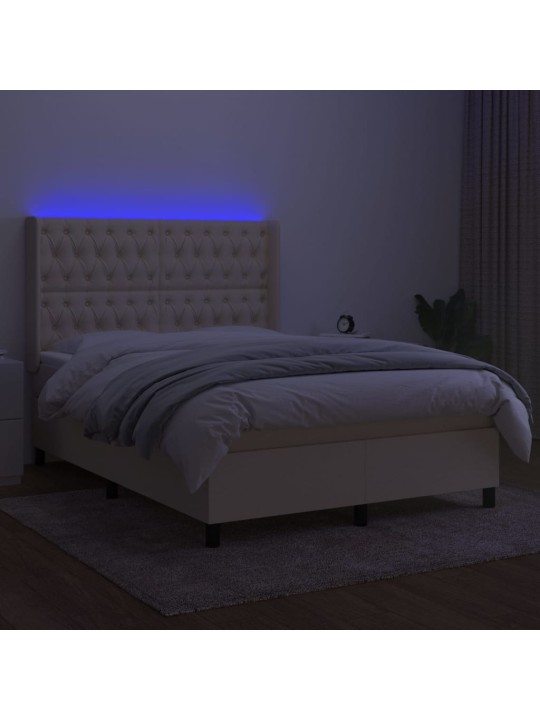 Box spring postel s matrací a led krémová 140x190 cm textil