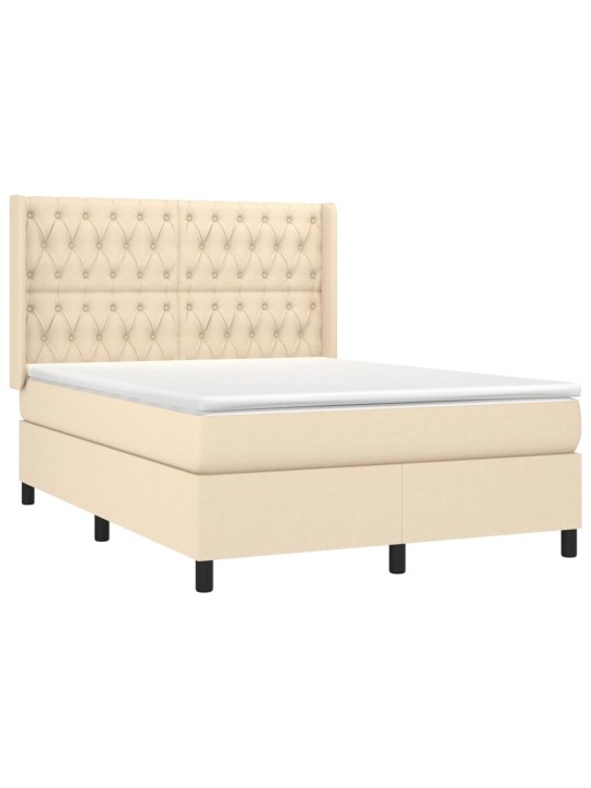 Box spring postel s matrací a led krémová 140x190 cm textil