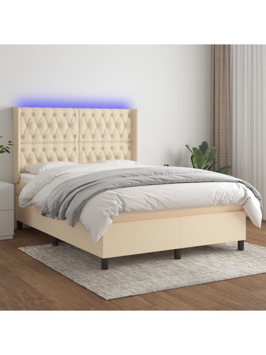 Box spring postel s matrací a led krémová 140x190 cm textil