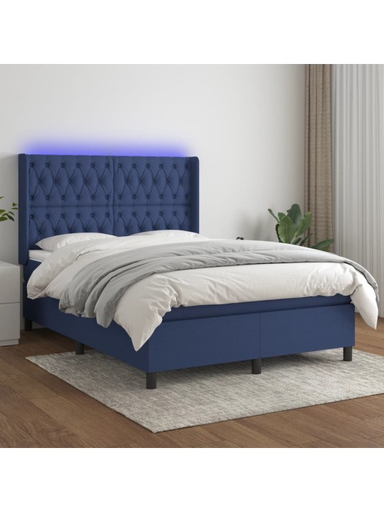 Box spring postel s matrací a led modrá 140x190 cm textil