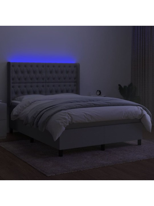 Box spring postel s matrací a LED světle šedá 140x200 cm textil