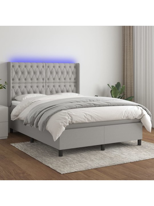 Box spring postel s matrací a LED světle šedá 140x200 cm textil