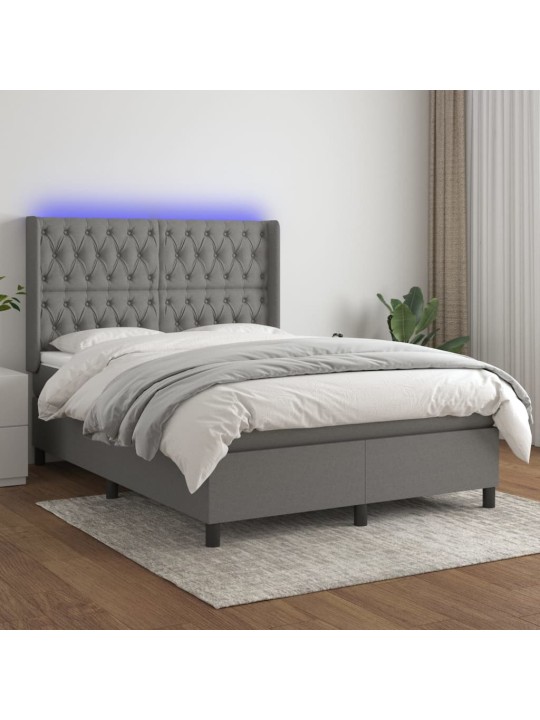 Box spring postel s matrací a LED tmavě šedá 140x200 cm textil