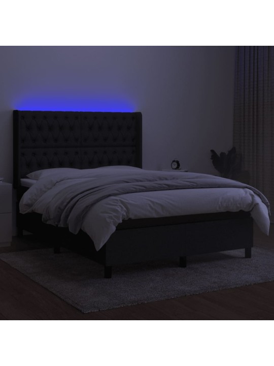 Box spring postel s matrací a LED černá 140x200 cm textil