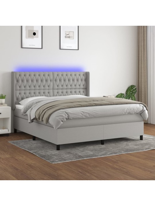 Box spring postel s matrací a LED světle šedá 160x200 cm textil