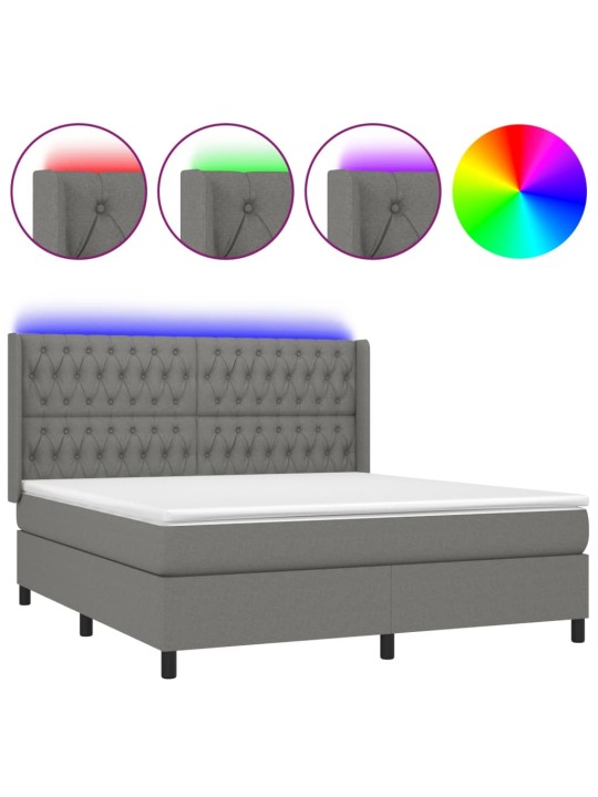 Box spring postel s matrací a LED tmavě šedá 160x200 cm textil