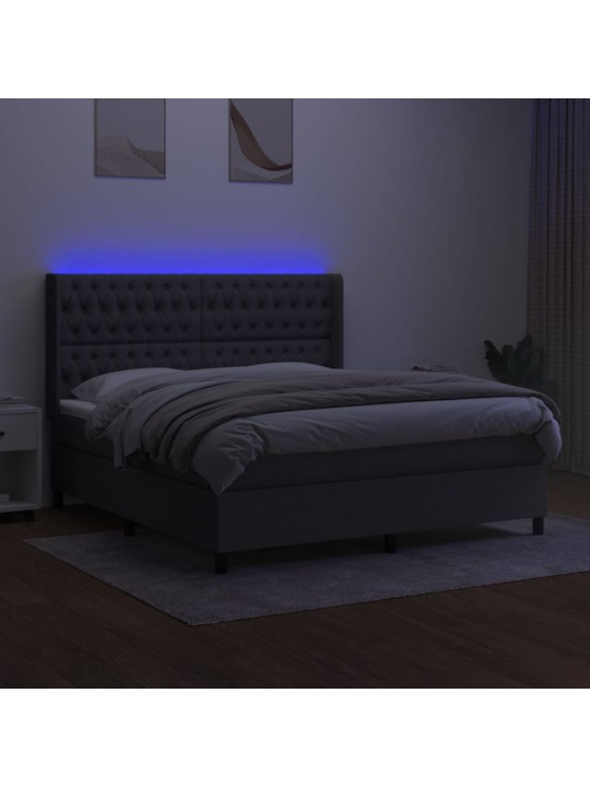 Box spring postel s matrací a LED tmavě šedá 160x200 cm textil