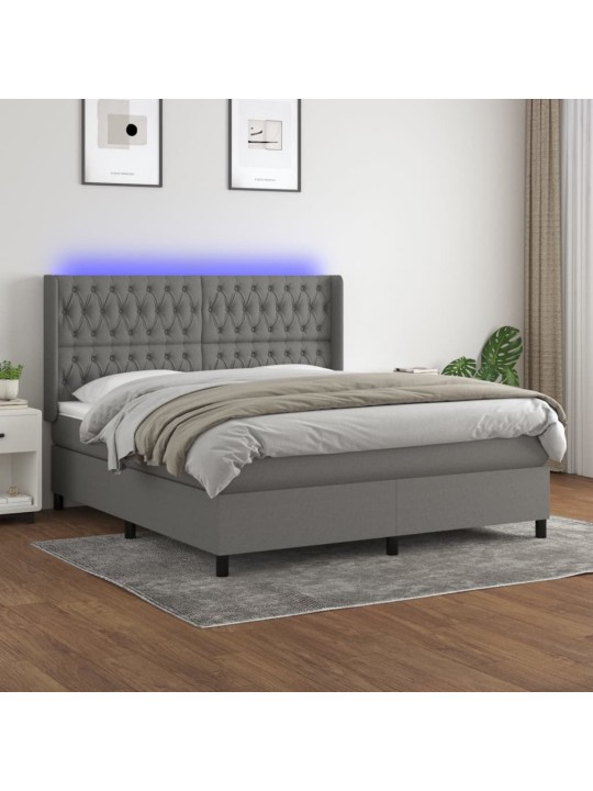 Box spring postel s matrací a LED tmavě šedá 160x200 cm textil