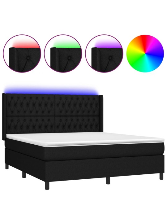 Box spring postel s matrací a LED černá 160x200 cm textil