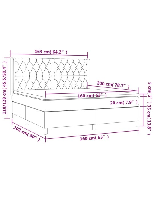 Box spring postel s matrací a LED černá 160x200 cm textil