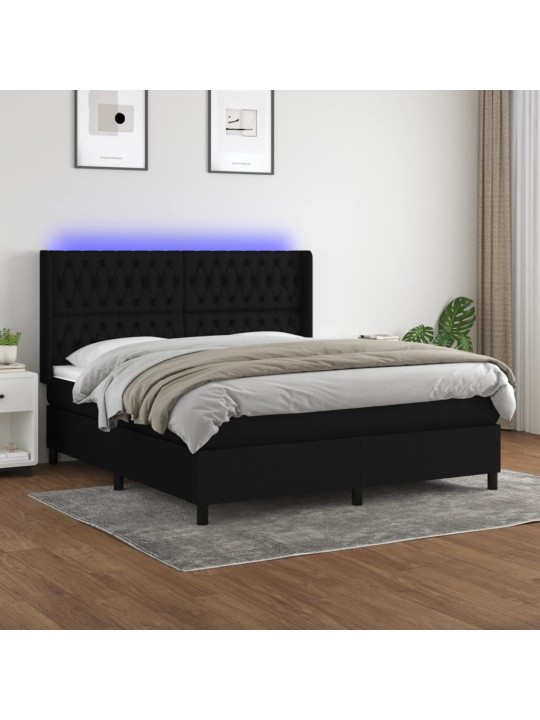 Box spring postel s matrací a LED černá 160x200 cm textil
