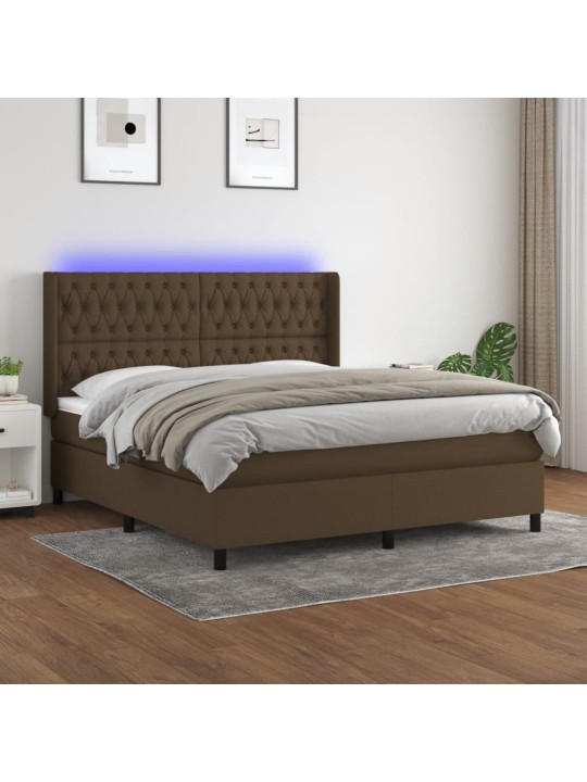 Box spring postel s matrací a led tmavě hnědá 160x200 cm textil