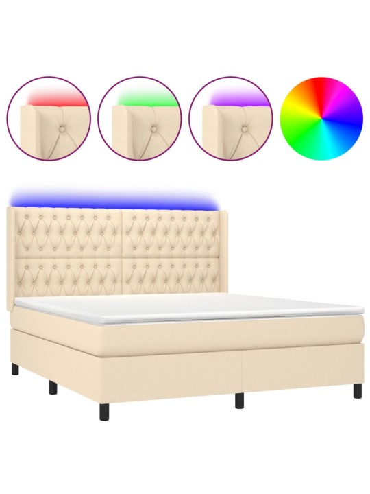 Box spring postel s matrací a led krémová 160x200 cm textil