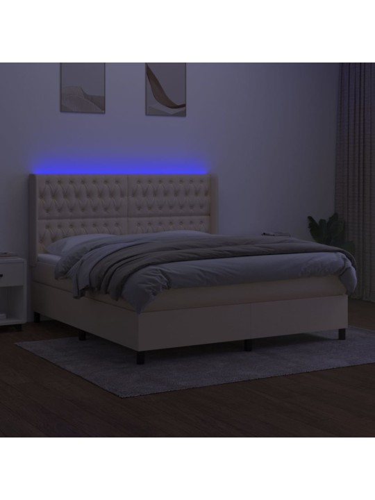 Box spring postel s matrací a led krémová 160x200 cm textil