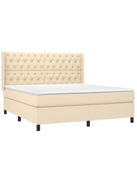 Box spring postel s matrací a led krémová 160x200 cm textil